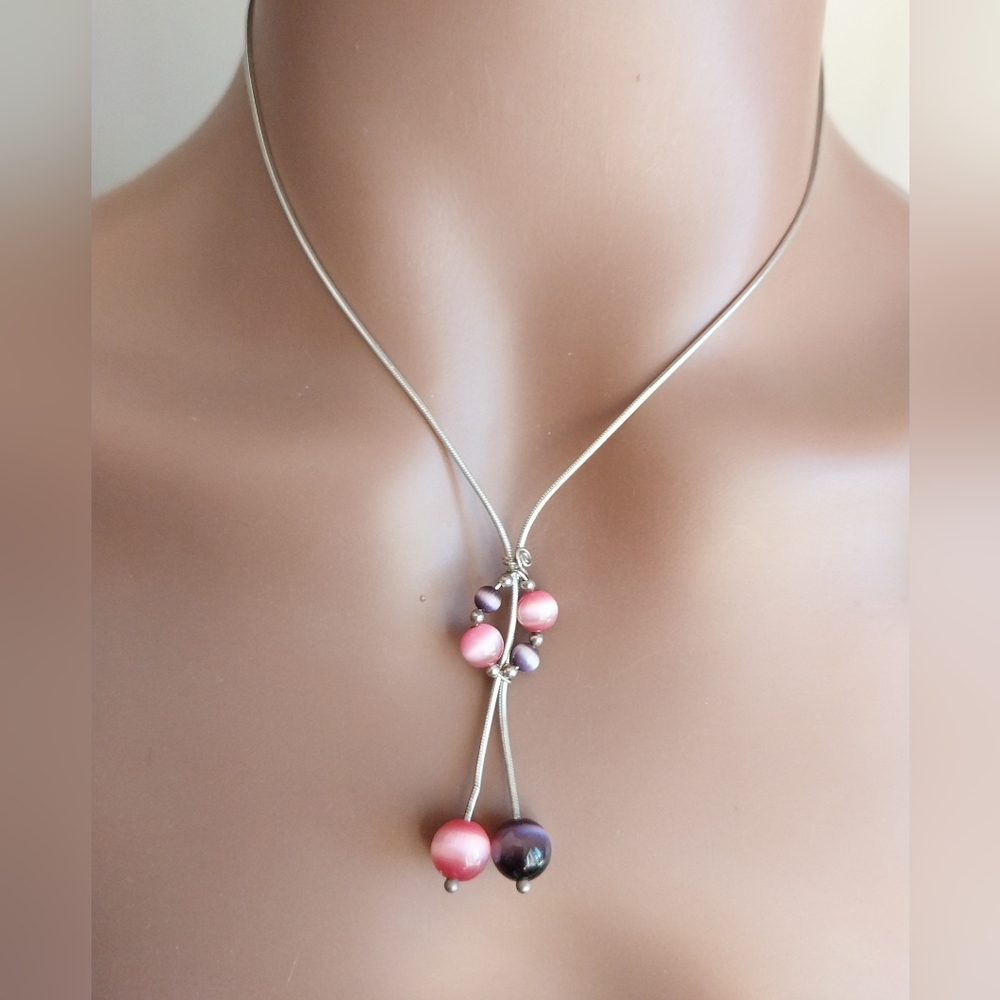 Sterling Silver and Pink Necklace - Picture 2 of 11